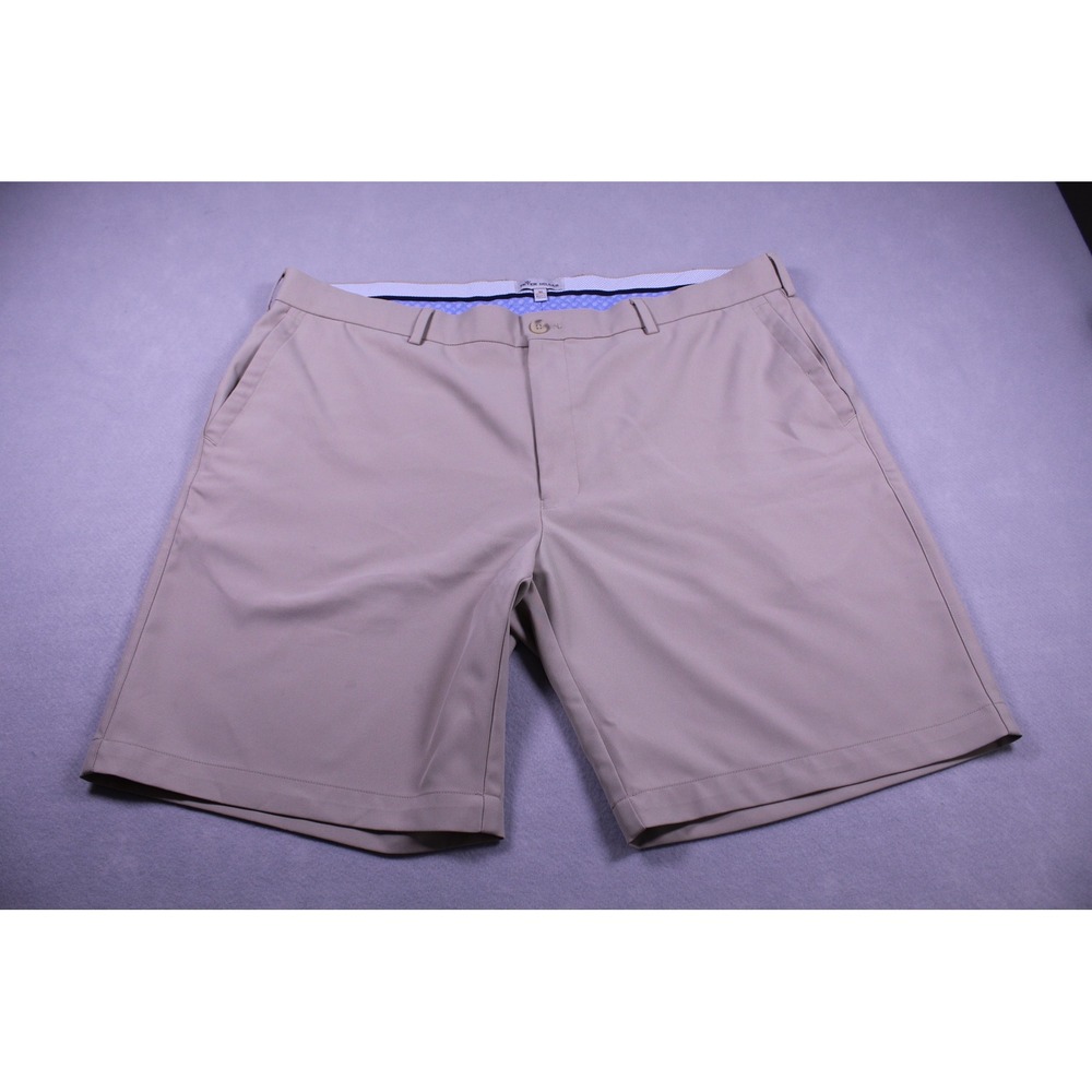 Peter Millar Mens Performance Golf Shorts Khaki Tan Flat Front Size 40